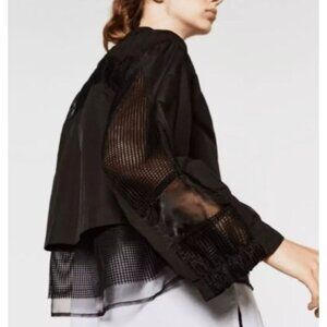 Zara Sport Womens Black Mesh Jacket Size S Nylon & Polyester Y2k Cool 1/2 Cut